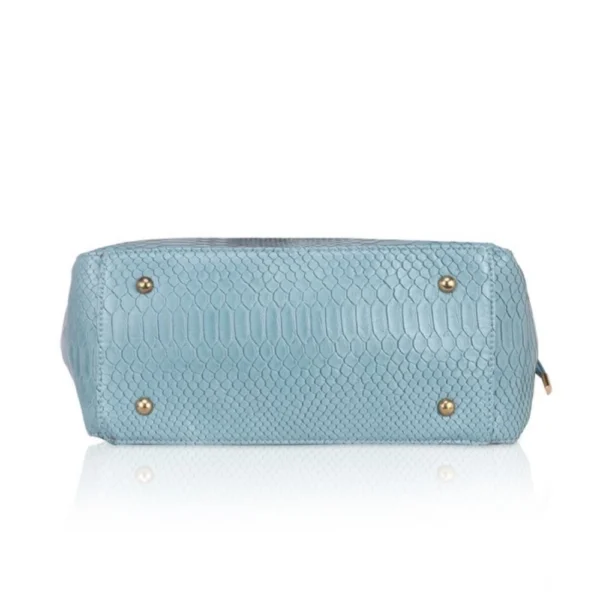 Women's Faux Leather Textured Tote Bag (Blue) - Image 3