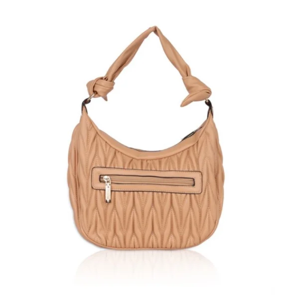 Women's Faux Leather Textured Handbag (Beige) - Image 4