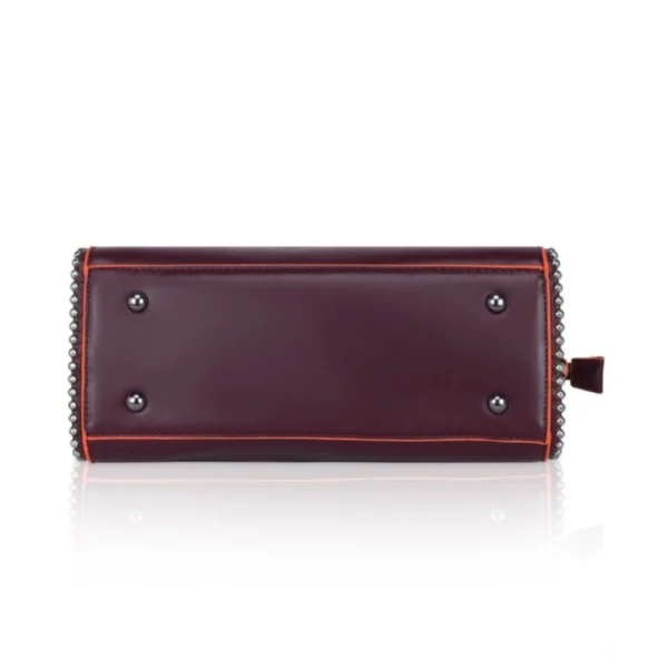 Women's Faux Leather Metal Beads Handbag (Wine Red) - Image 3