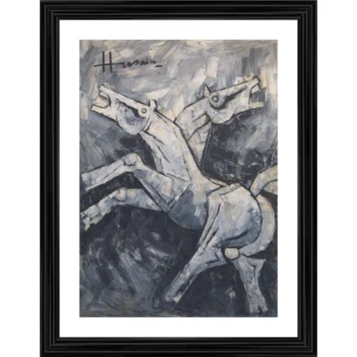 Horse Painting With Wood Photo Frame (Multicolor)