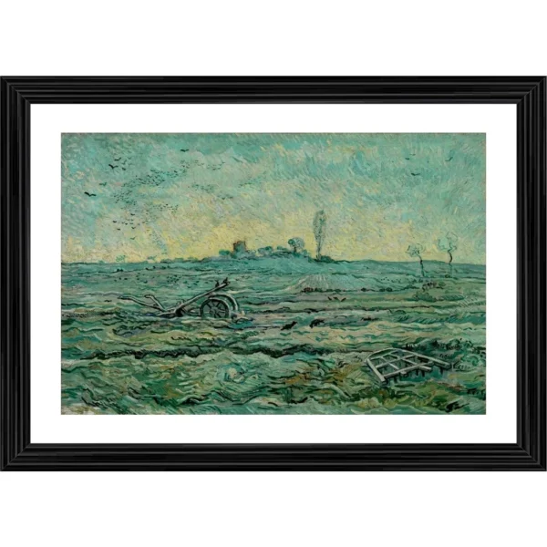 Snow Covered Field with a Harrow 1890 Painting With Wood Photo Frame (Multicolor)