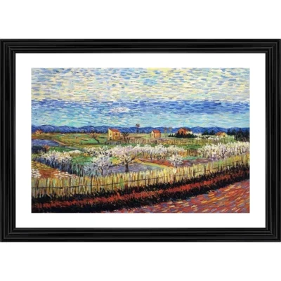 Peach Trees in Blossom 1888 Painting With Wood Photo Frame (Multicolor)
