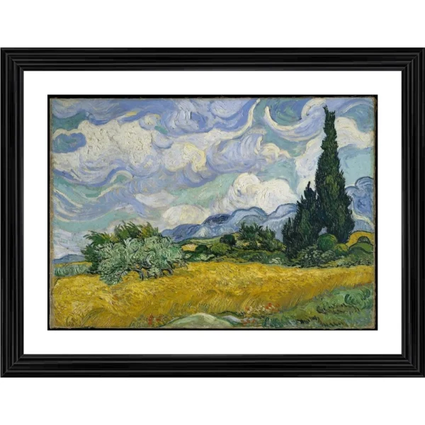 The Cypress and the Wheatfield 1889 Painting With Wood Photo Frame (Multicolor)