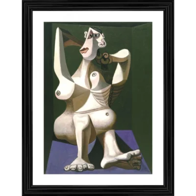 Woman Dressing Her Hair 1940 Painting With Wood Photo Frame (Multicolor)
