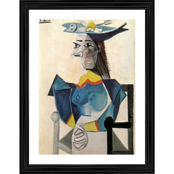 Woman in a Fish Hat 1942 Painting With Wood Photo Frame (Multicolor)