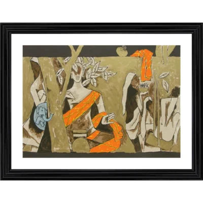 Buddha and the Tree of Knowledge Painting With Wood Photo Frame (Multicolor)
