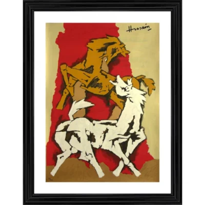 Horses Love Painting With Wood Photo Frame (Multicolor)