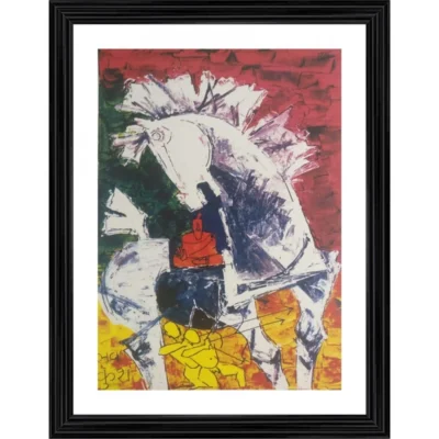 Luv Kush and the Horse Painting With Wood Photo Frame (Multicolor)