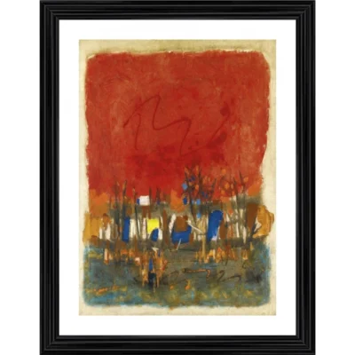 Red Landscape 1964 Painting With Wood Photo Frame (Multicolor)