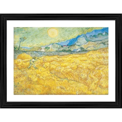 Wheatfield with a Reaper 1889 Painting With Wood Photo Frame (Multicolor)
