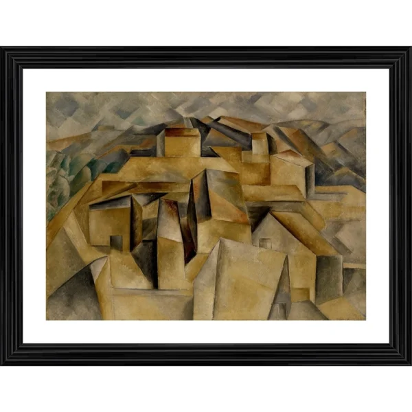 Houses on the Hill 1909 Painting With Wood Photo Frame (Multicolor)