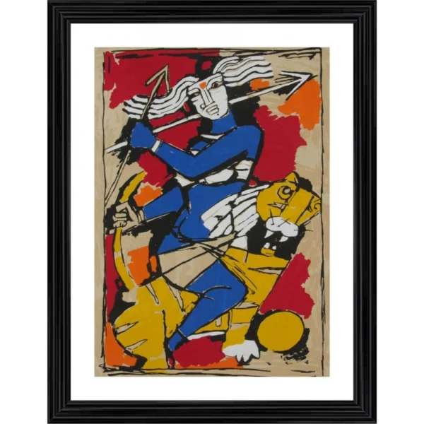 Goddess Durga Painting With Wood Photo Frame (Multicolor)
