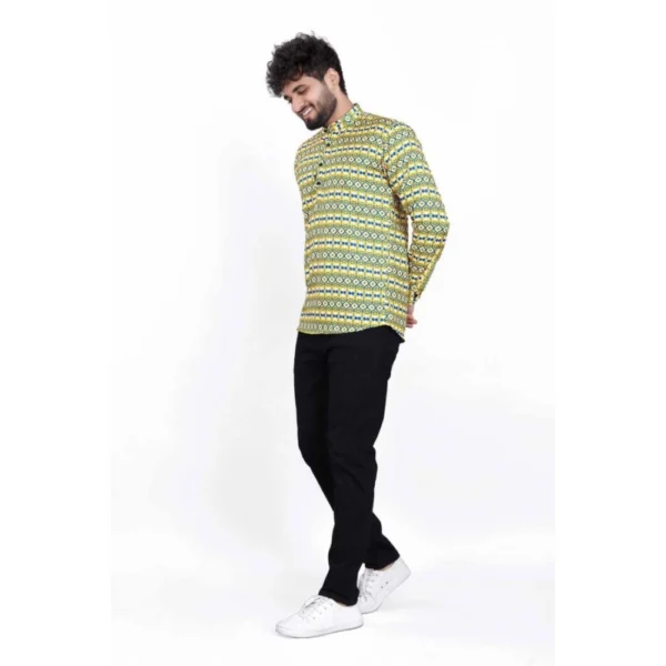 Men's Cotton Blended Printed Full Sleeve Shortkurta (Multicolor) - Image 4