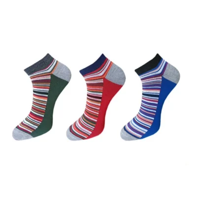 3_Pair Set Unisex Casual Cotton Striped Ankle Length Socks (Multicolor)