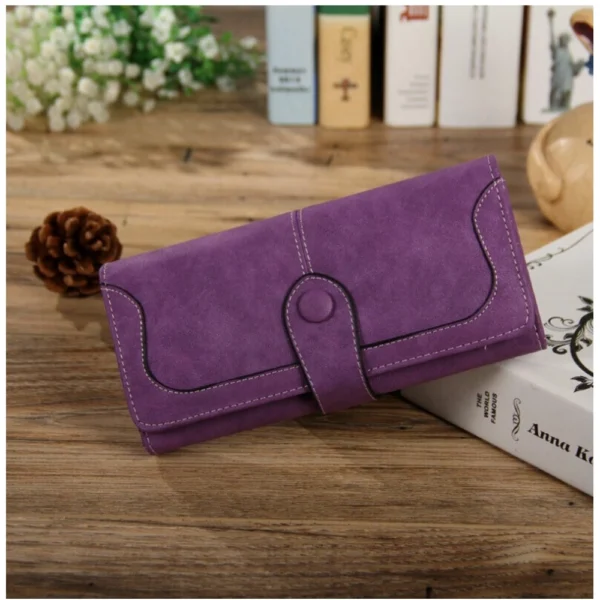 Women's Faux Leather Medium Snap Button Wallet (Purple) - Image 4