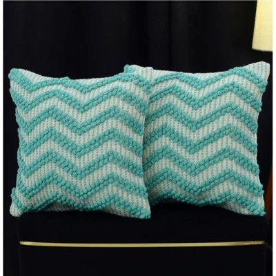 Cotton Handcrafted Pit Loom Cushion Cover 16x16 Inch Pack of 2 (Sea Green)