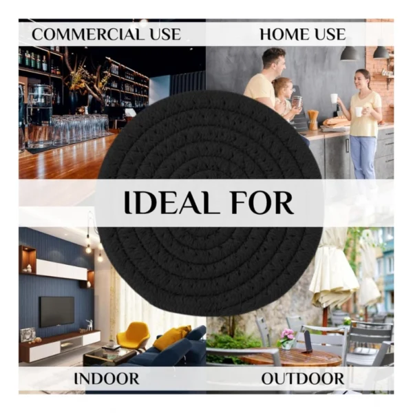 Cotton Rope Drink Coasters 4 Pcs Set (Black) - Image 3
