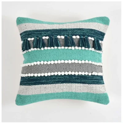Cotton Handcrafted Pit Loom Cushion Cover 16x16 Inch Pack of 2 (Green)