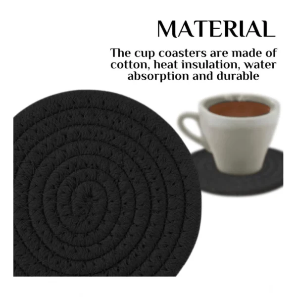 Cotton Rope Drink Coasters 4 Pcs Set (Black) - Image 4