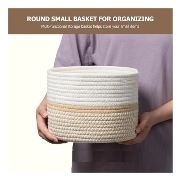 Cotton Storage Rope Woven Baskets 9x7 Inch Pack of 1 (Beige) - Image 4