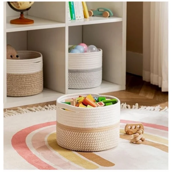 Cotton Storage Rope Woven Baskets 9x7 Inch Pack of 1 (Beige) - Image 3