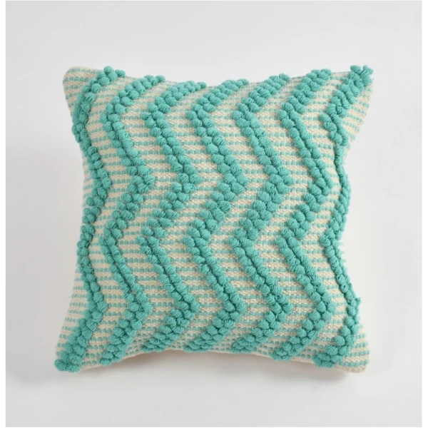 Cotton Handcrafted Pit Loom Cushion Cover 16x16 Inch Pack of 2 (Sea Green) - Image 3
