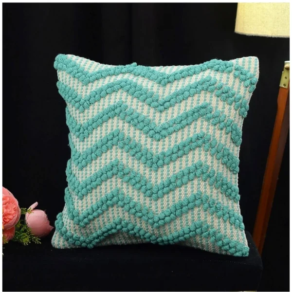 Cotton Handcrafted Pit Loom Cushion Cover 16x16 Inch Pack of 2 (Sea Green) - Image 4