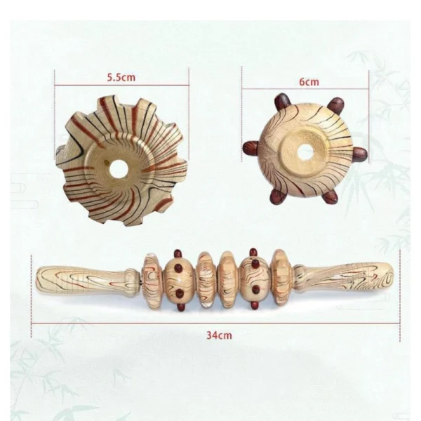 Wood 6 Wheel Massage Roller (Wood) - Image 2