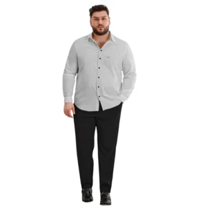 Mens Casual Cotton Solid Full Sleeve Shirt (Grey) - Image 3