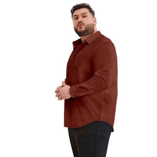 Mens Casual Cotton Solid Full Sleeve Shirt (Maroon) - Image 3