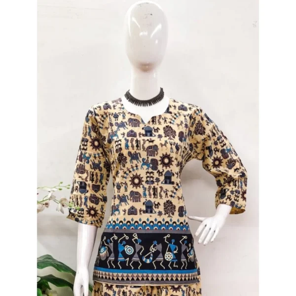 Women's Cotton Jaipuri Printed 3-4th Sleeve Co ord Set (Multicolor) - Image 3