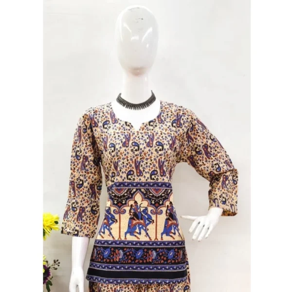 Women's Cotton Jaipuri Printed 3-4th Sleeve Co ord Set (Multicolor) - Image 3