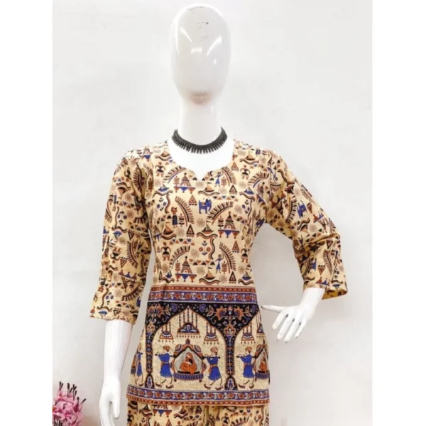 Women's Cotton Jaipuri Printed 3-4th Sleeve Co ord Set (Multicolor) - Image 3