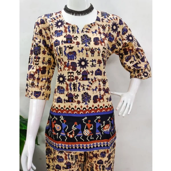 Women's Cotton Jaipuri Printed 3-4th Sleeve Co ord Set (Multicolor) - Image 4
