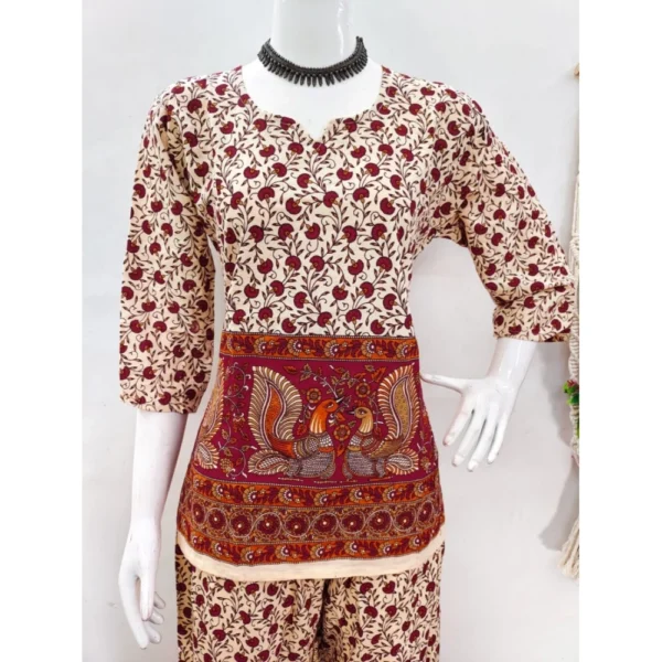Women's Cotton Jaipuri Printed 3-4th Sleeve Co ord Set (Multicolor) - Image 4