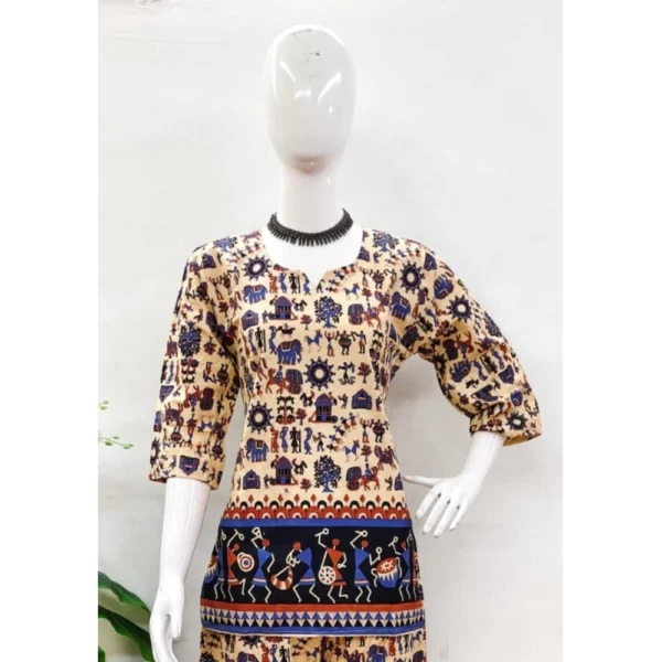 Women's Cotton Jaipuri Printed 3-4th Sleeve Co ord Set (Multicolor) - Image 3