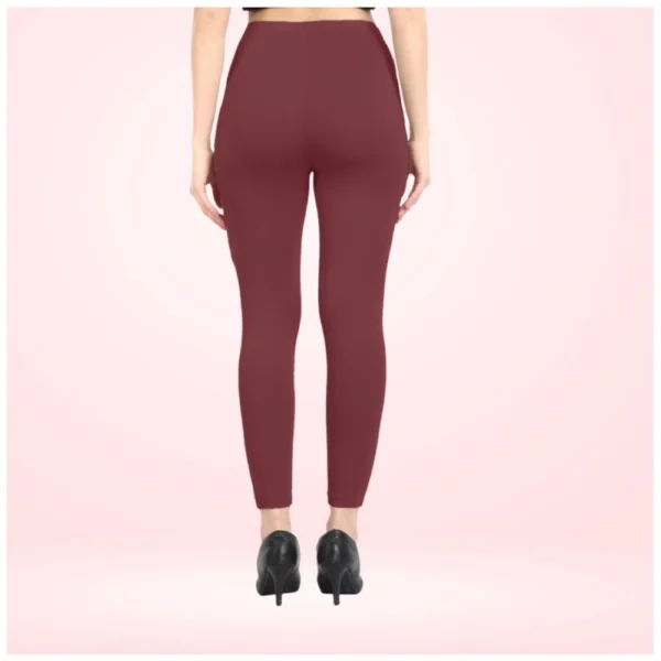 Women's Cotton Blended Solid Ankle legging (Maroon) - Image 4