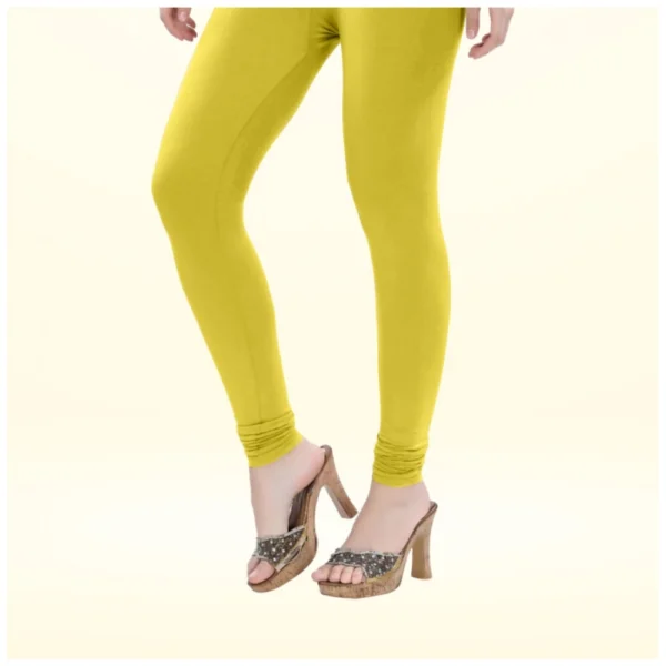 Women's Cotton Blended Solid Churidar leggings (Lemon Yellow) - Image 3