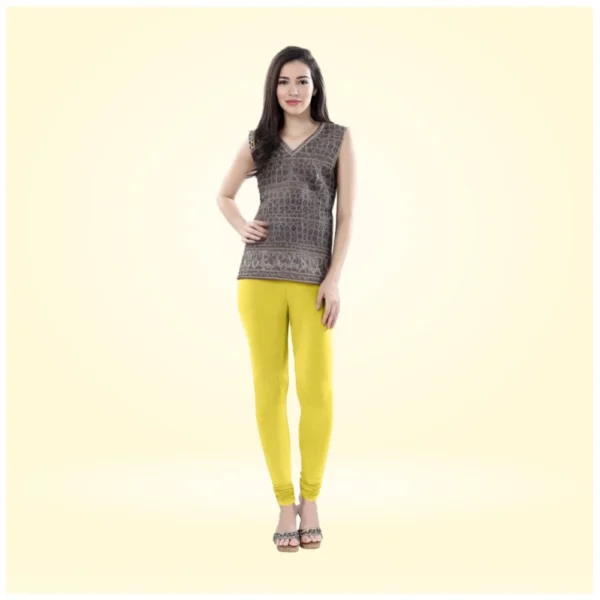 Women's Cotton Blended Solid Churidar leggings (Lemon Yellow)