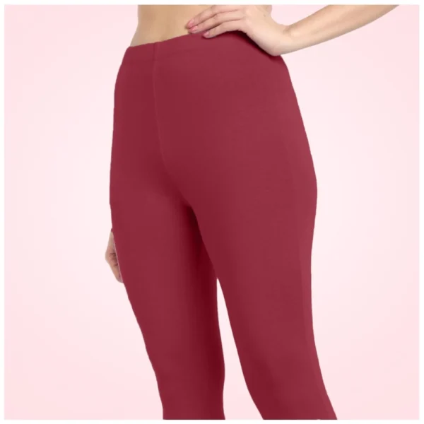 Women's Cotton Blended Solid Ankle legging (Red Maroon) - Image 2