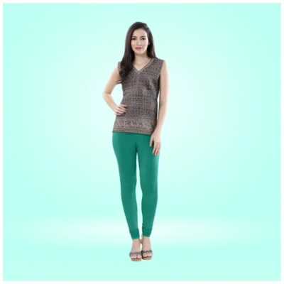 Women's Cotton Blended Solid Churidar leggings (Rama Green)