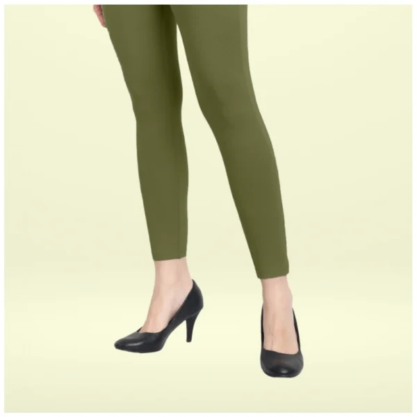 Women's Cotton Blended Solid Ankle legging (Olive Green) - Image 5