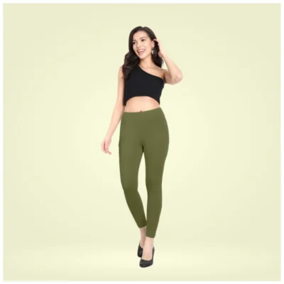 Women's Cotton Blended Solid Ankle legging (Olive Green)