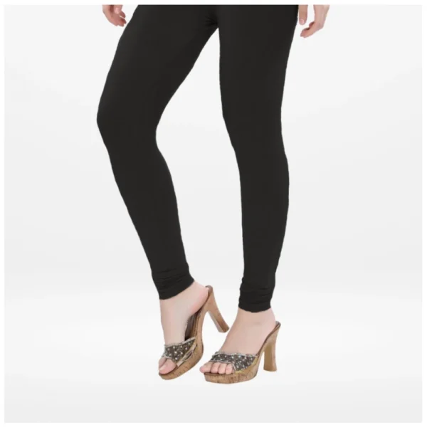 Women's Cotton Blended Solid Churidar leggings (Black) - Image 5