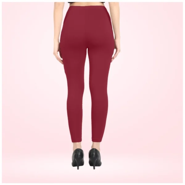 Women's Cotton Blended Solid Ankle legging (Red Maroon) - Image 3