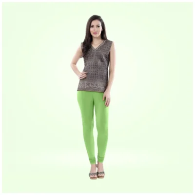 Women's Cotton Blended Solid Churidar leggings (Pista Green)