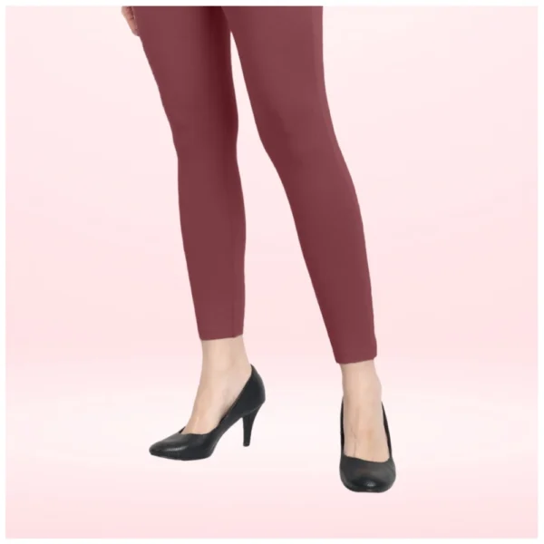 Women's Cotton Blended Solid Ankle legging (Maroon) - Image 3