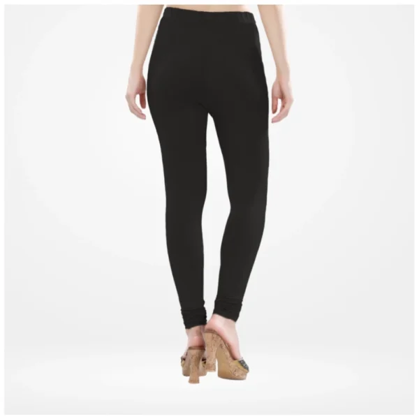 Women's Cotton Blended Solid Churidar leggings (Black) - Image 4