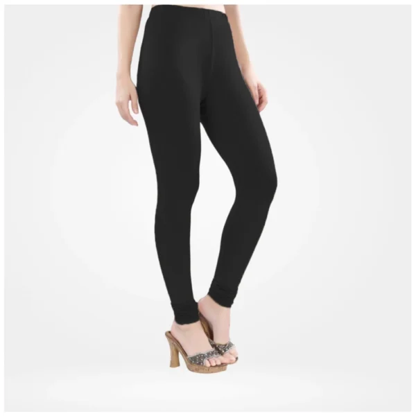 Women's Cotton Blended Solid Churidar leggings (Black) - Image 3