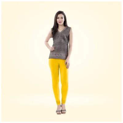 Women's Cotton Blended Solid Churidar leggings (Yellow)